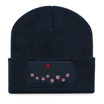 Herz und Pfoten Katzenliebhaber - Recycelte Patch Beanie - French Navy - Vorne