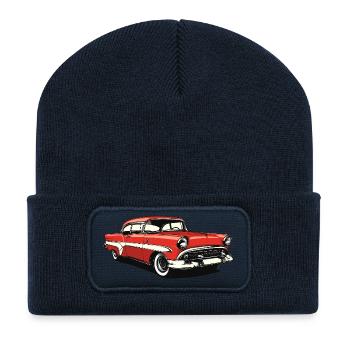 Impression de voiture américaine classique rétro - Beanie recyclé à patch - bleu marine - Devant