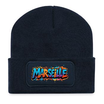 Colorful Marseille Graffiti Logo Jersey T-Shirt - Recycled Patch Beanie - french navy - Front