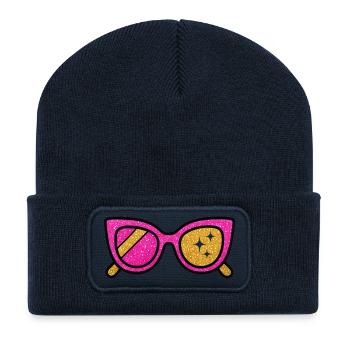 Glitzernde Rosa Sonnenbrille mit Sternen - Recycelte Patch Beanie - French Navy - Vorne