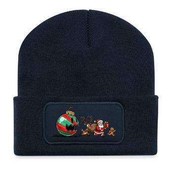 Lustige Weihnachtskugel mit Weihnachtsmann und Rentieren - Recycelte Patch Beanie - French Navy - Vorne