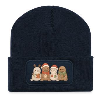 Robben und Walrosse Kinder Jungen Mädchen Weihnach - Recycelte Patch Beanie - French Navy - Vorne