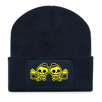 Skelett Bier Team Junggesellen - Recycelte Patch Beanie - French Navy - Vorne