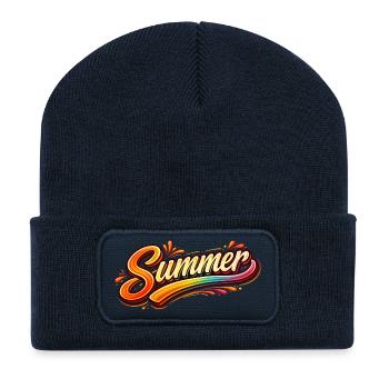 Summer lettering retro illustration - Recycled Patch Beanie - french navy - Front