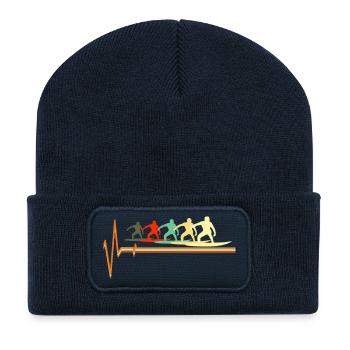 Retro Surfing Heartbeat Vintage Surfer Wave - Recycled Patch Beanie - french navy - Front