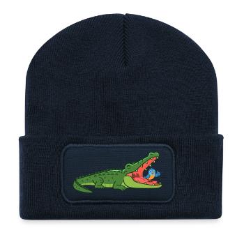 Lachendes Krokodil mit Vogel - Recycelte Patch Beanie - French Navy - Vorne