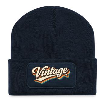 Vintage Schriftzug Retro Flair - Recycelte Patch Beanie - French Navy - Vorne