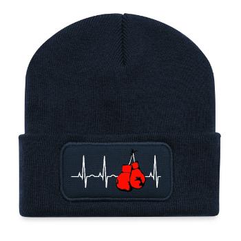 Heartbeat Boxing Gloves on Black - Recycled Patch Beanie - french navy - Front