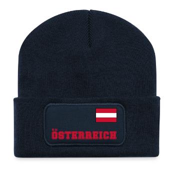 ÖSTERREICH Trikot Look - Flagge Fahne auf Brust - Recycelte Patch Beanie - French Navy - Vorne