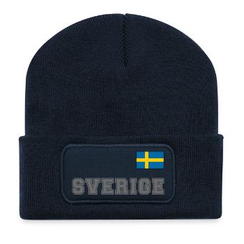 SCHWEDEN - SVERIGE Trikot Look - Flagge auf Brust - Recycelte Patch Beanie - French Navy - Vorne
