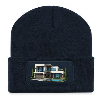 Villa moderne avec piscine - Beanie recyclé à patch - bleu marine - Devant