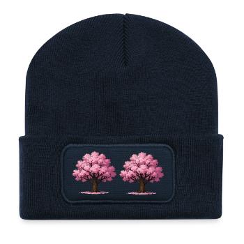 Art de cerisier en fleurs - Beanie recyclé à patch - bleu marine - Devant
