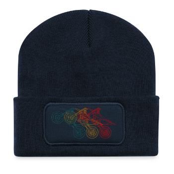 Motorrad Triptychon Linienkunst - Recycelte Patch Beanie - French Navy - Vorne