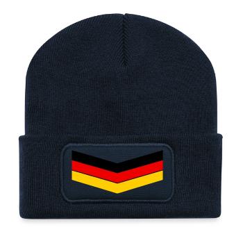 Rote Gelbe Chevron Form Muster - Recycelte Patch Beanie - French Navy - Vorne