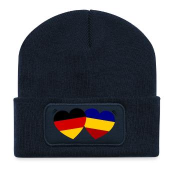 Flaggenherzen Duo Rumänien Deutschland - Recycelte Patch Beanie - French Navy - Vorne