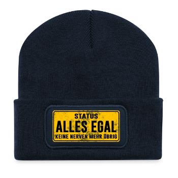 Status: Alles Egal – Keine Nerven Mehr - Recycelte Patch Beanie - French Navy - Vorne