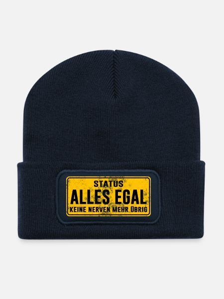 Status: Alles Egal – Keine Nerven Mehr - Recycelte Patch Beanie - French Navy