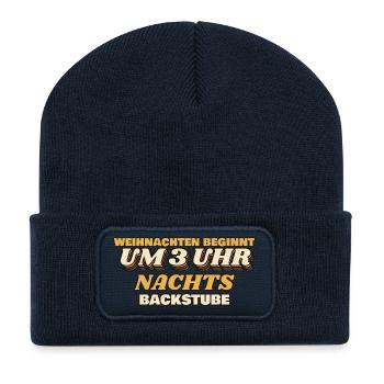 Weihnachten beginnt um 3 Uhr nachts - Bäckerei - Recycelte Patch Beanie - French Navy - Vorne