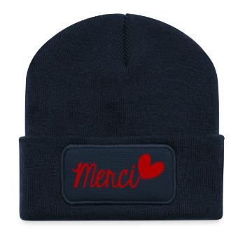 MERCI. THANKS. THANK YOU. ANNIVERSAIRE. NAISSANCE. - Beanie recyclé à patch - bleu marine - Devant