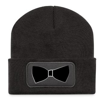 Faux noeud papillon noir - Beanie recyclé à patch - charbon - Devant