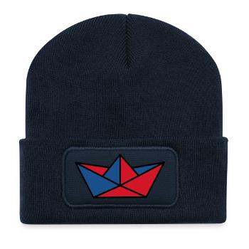Papierschiffchen rouge et bleu - Beanie recyclé à patch - bleu marine - Devant