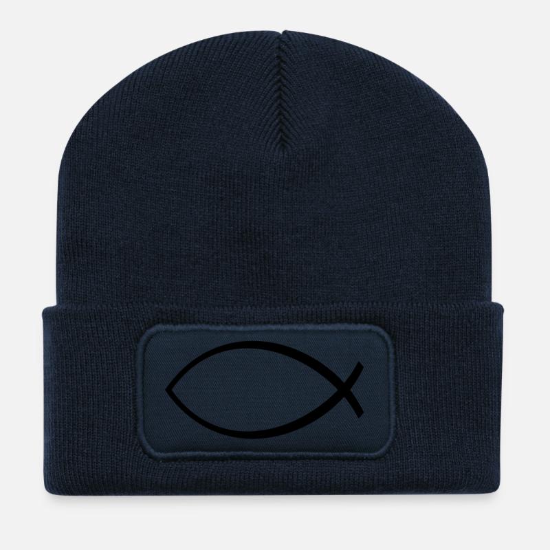 Ichthys Symbol - Recycled Patch Beanie - french navy