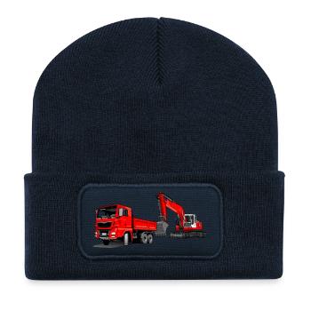 Construction site with excavator and dump truck - Recycled Patch Beanie - french navy - Front