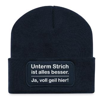 Kreativer Spruch für Untergrundfreunde - Recycelte Patch Beanie - French Navy - Vorne