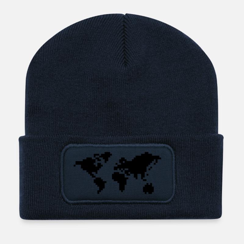 Pixel Weltkarte - Recycelte Patch Beanie - French Navy