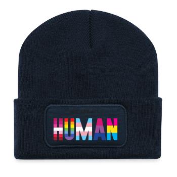 Mois de la fierté LGBT - Nous sommes tous humains - Beanie recyclé à patch - bleu marine - Devant