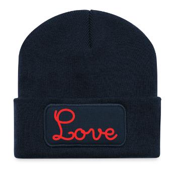 HERZ. HERZ. VALENTINSTAG. LIEBE. LIEBE. PAAR. - Recycelte Patch Beanie - French Navy - Vorne