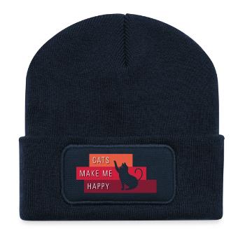 Cats make me happy - Typography - Recycelte Patch Beanie - French Navy - Vorne