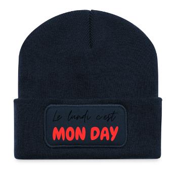 Le lundi c'est MON DAY - jeu de mot Franglais - Beanie recyclé à patch - bleu marine - Devant