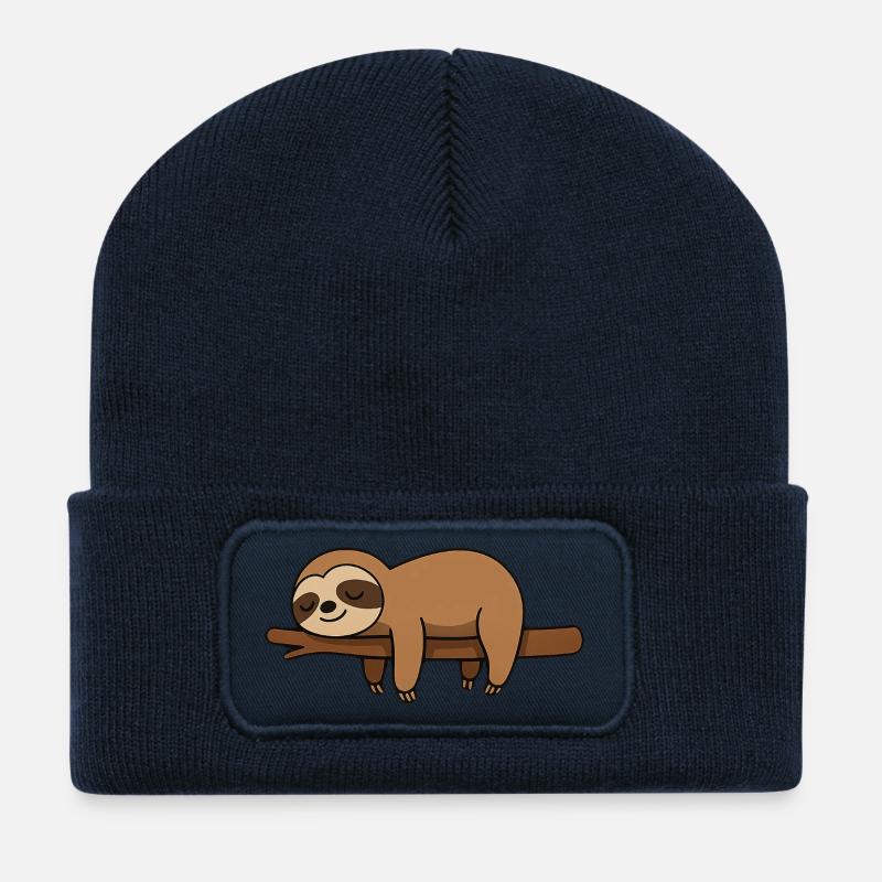 Paresseux endormi sur une branche - Beanie recyclé à patch - bleu marine