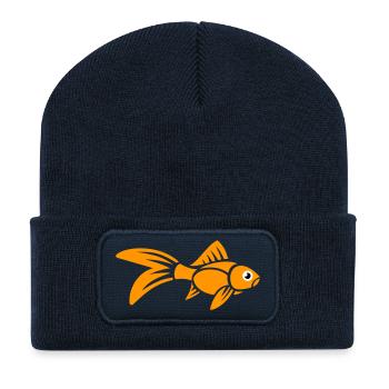 Stilisierter Goldfisch - Recycelte Patch Beanie - French Navy - Vorne