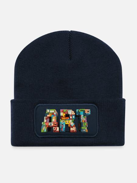Buntes Pixel ART Motiv im Retro Look - Recycelte Patch Beanie - French Navy