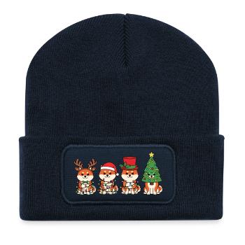 Shiba Inu Santa Claus Christmas Lights - Recycled Patch Beanie - french navy - Front