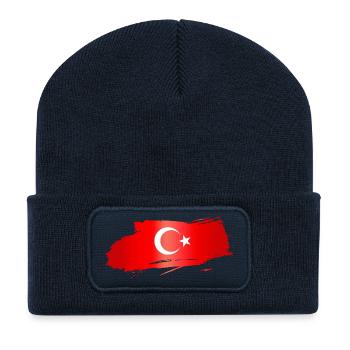 Türkische Flagge Pinselstrich - Recycelte Patch Beanie - French Navy - Vorne