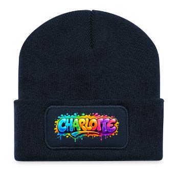 Graffiti Charlotte Name Gift Ideal Printable - Recycled Patch Beanie - french navy - Front