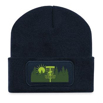 Disc Golf Sonnenaufgang im Wald - Recycelte Patch Beanie - French Navy - Vorne