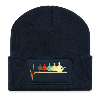 Yoga Battement de cœur Méditation rétro Namasté - Beanie recyclé à patch - bleu marine - Devant