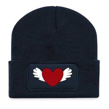 Cœur rouge avec ailes cadeau de la Saint-Valentin - Beanie recyclé à patch - bleu marine - Devant