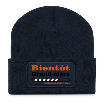 bientôt grand mère  - Beanie recyclé à patch - bleu marine - Devant