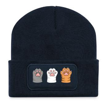 Katzen Pfoten Schere Stein Papier - Lustiges Spiel - Recycelte Patch Beanie - French Navy - Vorne