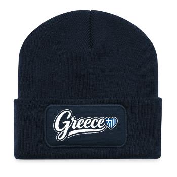 Greece Script with Flag Heart Fan Patriotic - Recycled Patch Beanie - french navy - Front