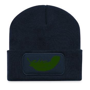 Grüne Feder Silhouette - Recycelte Patch Beanie - French Navy - Vorne