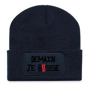 Demain je bosse humour flemme procrastination - Beanie recyclé à patch - bleu marine - Devant