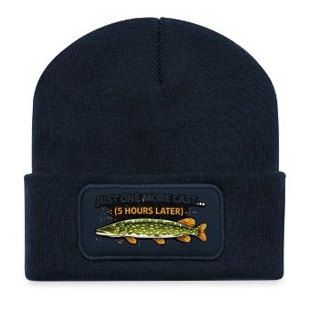 Nur noch ein Wurf lustiges Hechtangeln - Recycelte Patch Beanie - French Navy - Vorne
