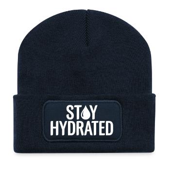 Stay Hydrated Slogan - Running & Sport Quote - Recycled Patch Beanie - french navy - Front