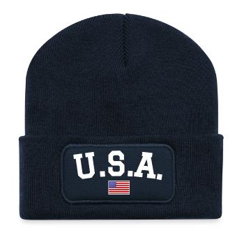 USA Flagge Design Weiss - Recycelte Patch Beanie - French Navy - Vorne